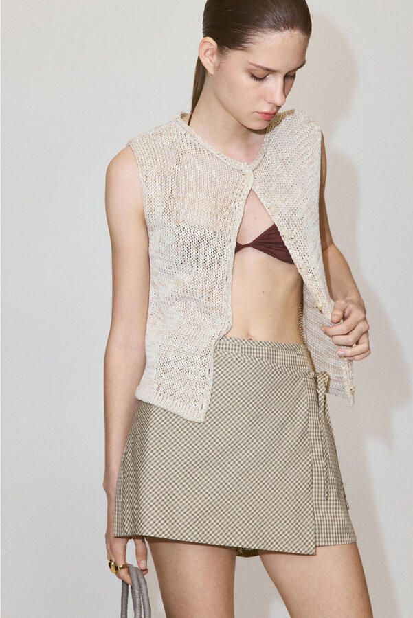 Mango geruite skort beige