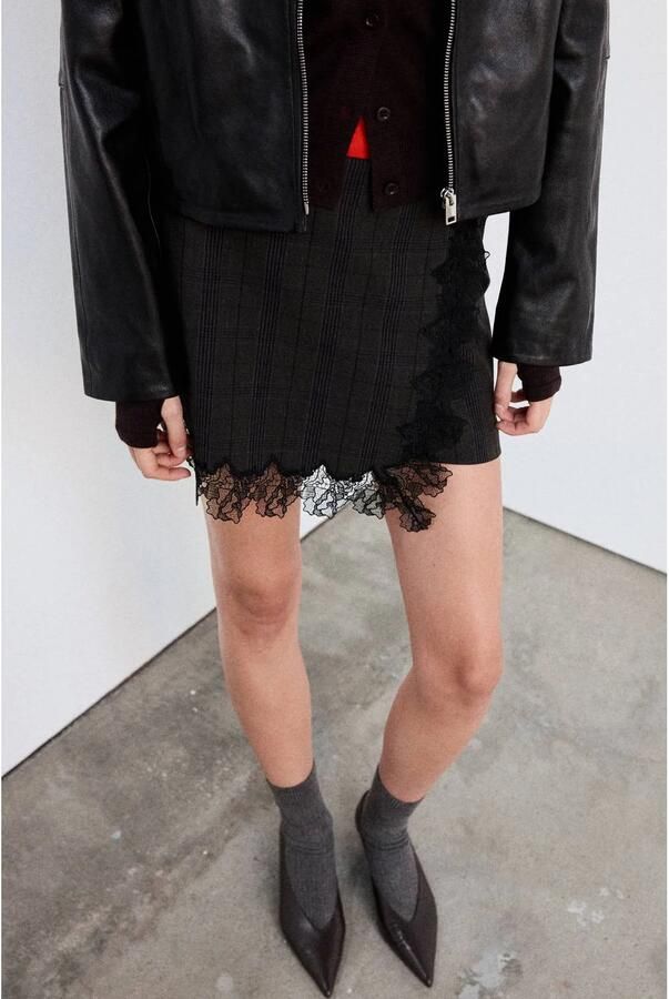 Mango geruite skort grijs