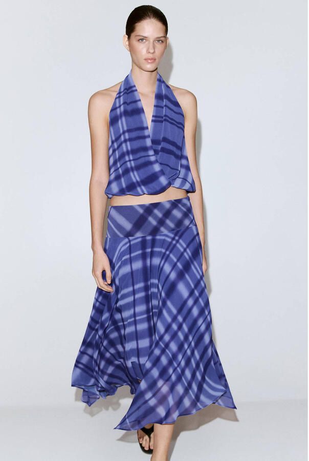 Mango geruite top blauw