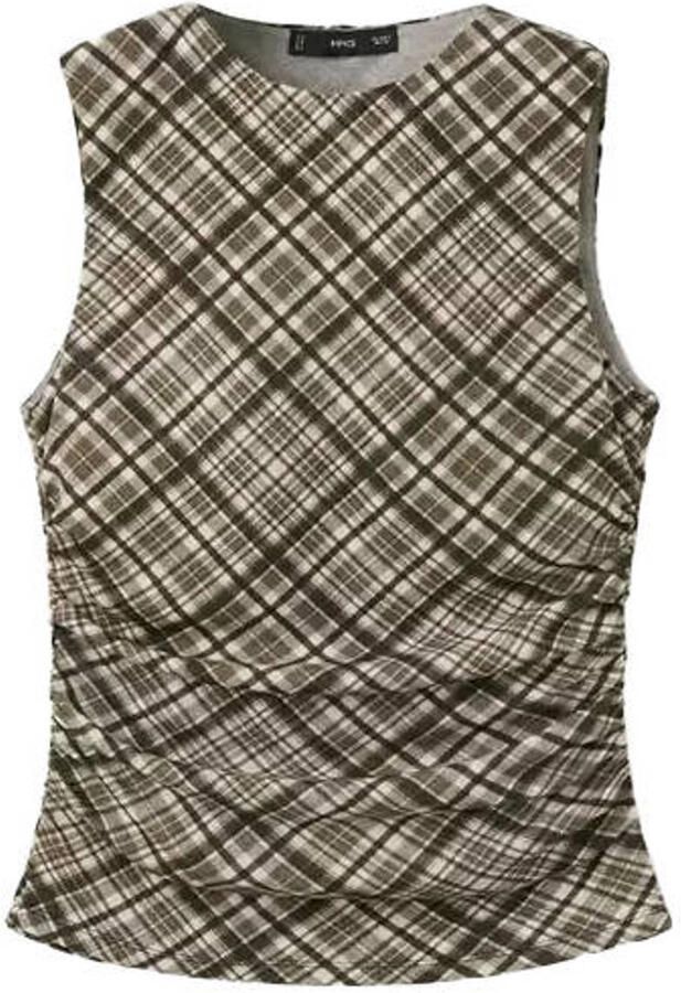 Mango geruite top bruin
