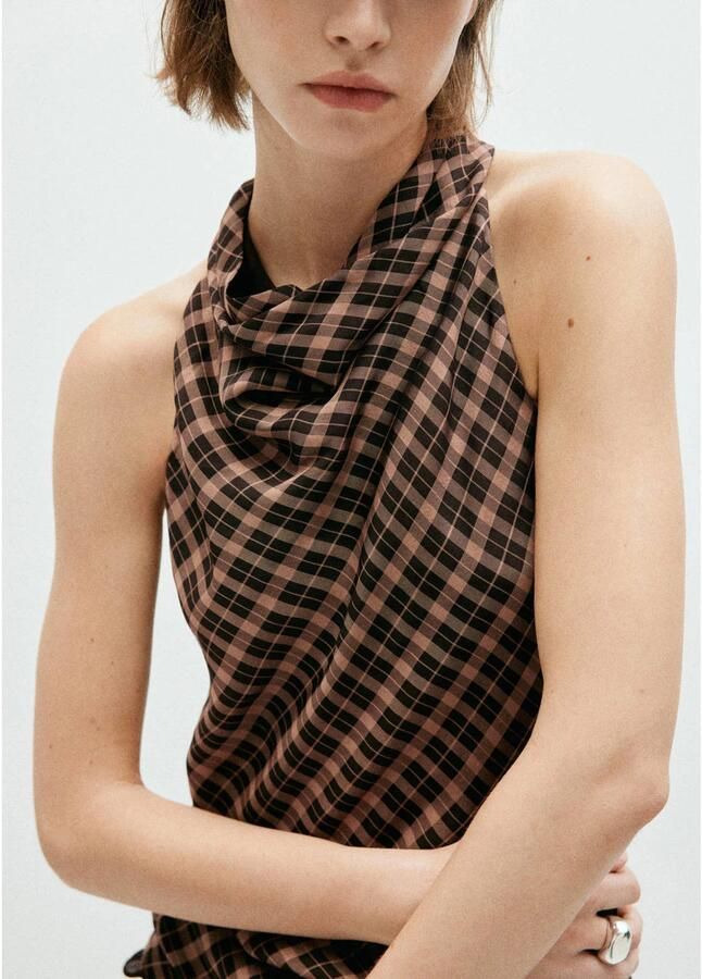 Mango geruite top bruin