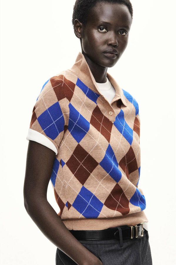 Mango geruite top bruin blauw