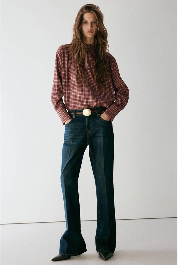 Mango geruite top rood ecru - Foto 3