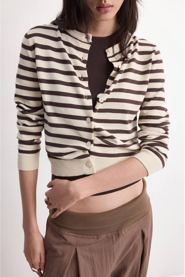 Mango gestreept gebreid vest bruin