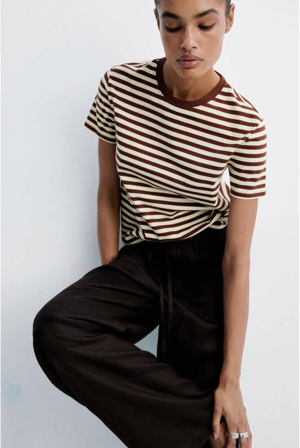 Mango gestreept T-shirt bruin - Foto 3