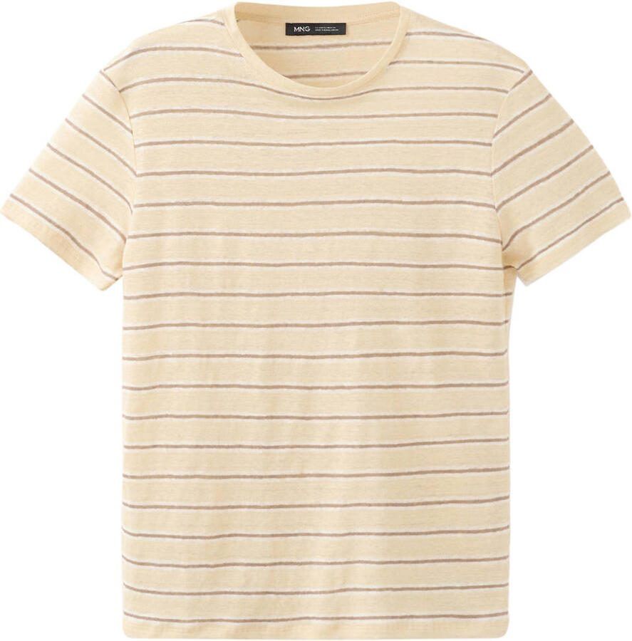 Mango gestreept T-shirt met linnen geel