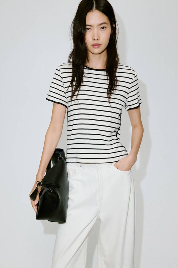 Mango gestreept T-shirt zwart