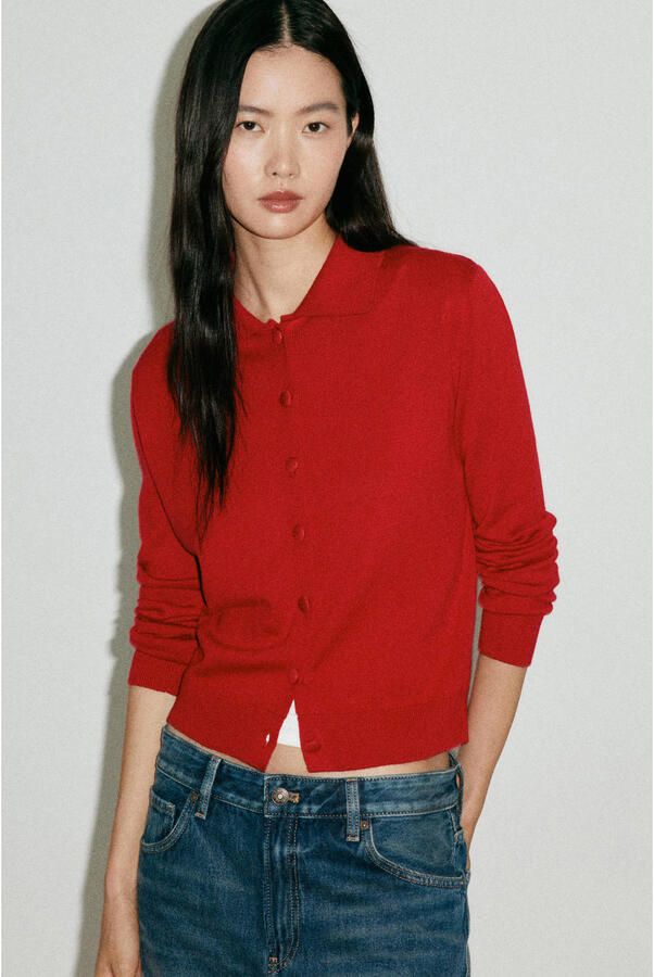 Mango gestreept vest met wol rood