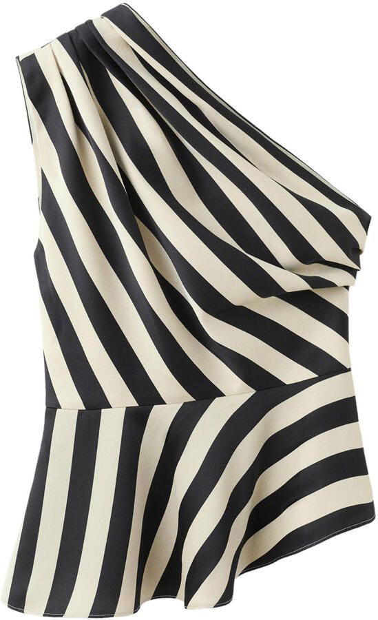 Mango gestreepte asymmetrische top zwart - Foto 3