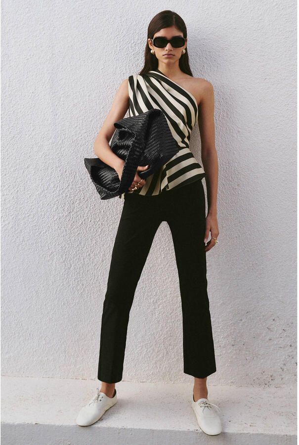Mango gestreepte asymmetrische top zwart - Foto 2