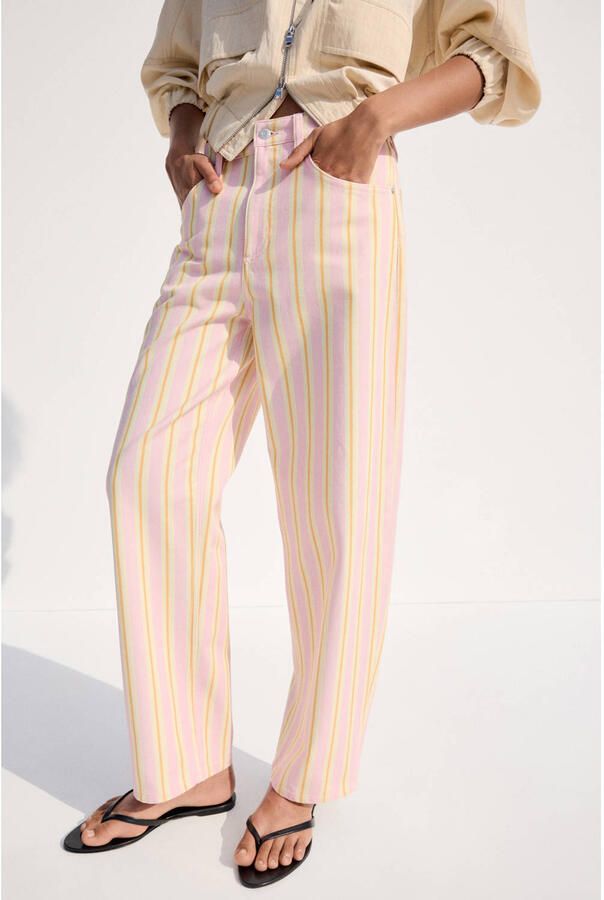 Mango gestreepte barrel jeans roze