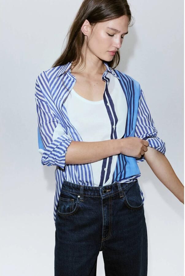 Mango gestreepte blouse blauw