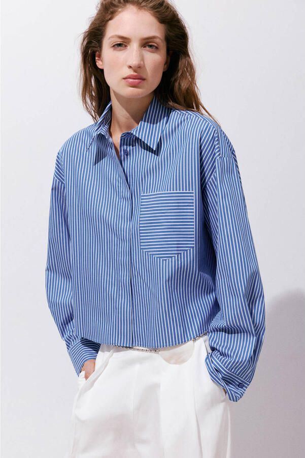 Mango gestreepte blouse blauw