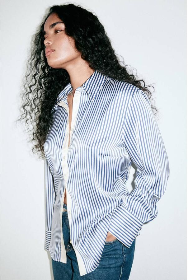Mango gestreepte blouse blauw wit