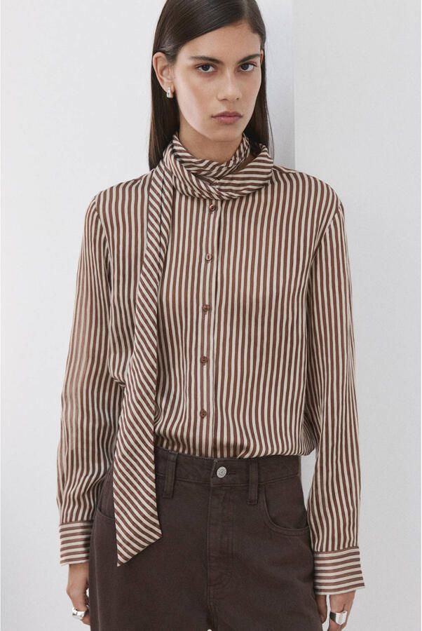 Mango gestreepte blouse bruin