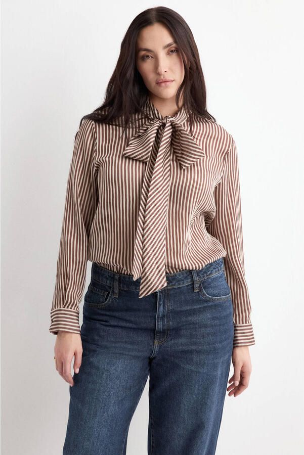 Mango gestreepte blouse bruin - Foto 2