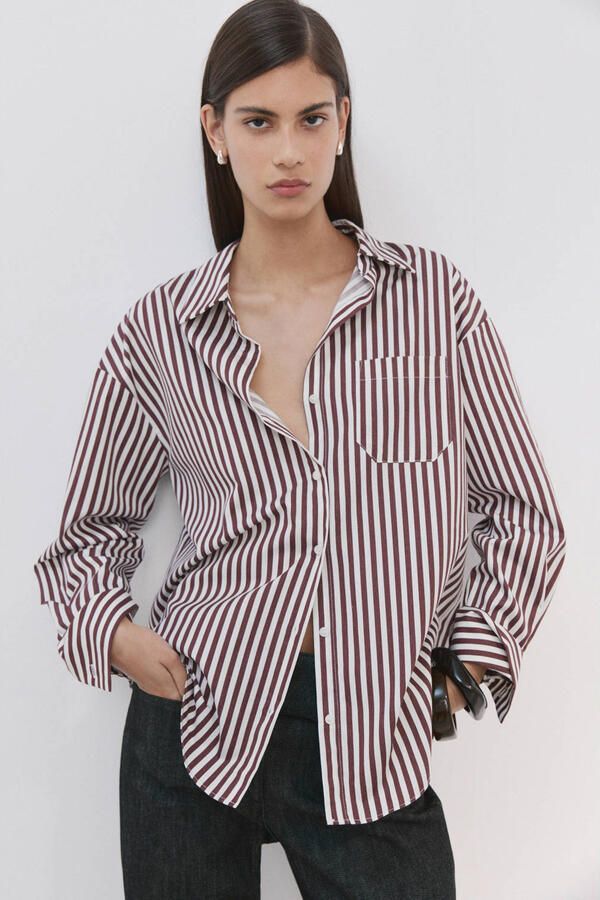 Mango gestreepte blouse bruin