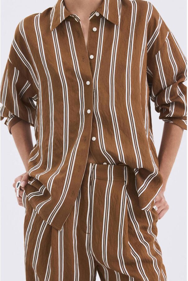 Mango gestreepte blouse bruin