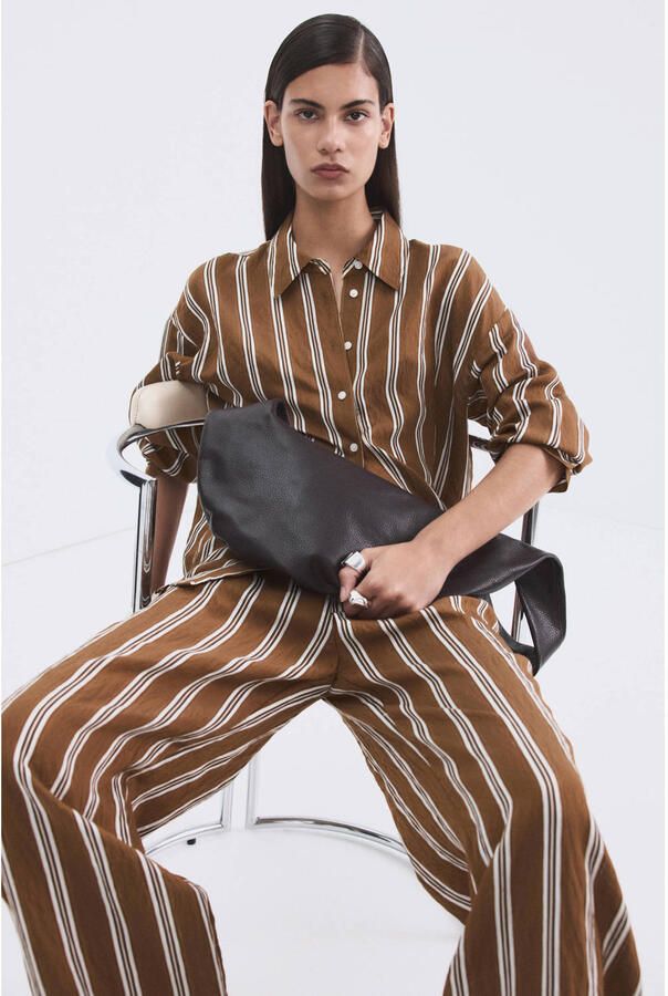 Mango gestreepte blouse bruin - Foto 3