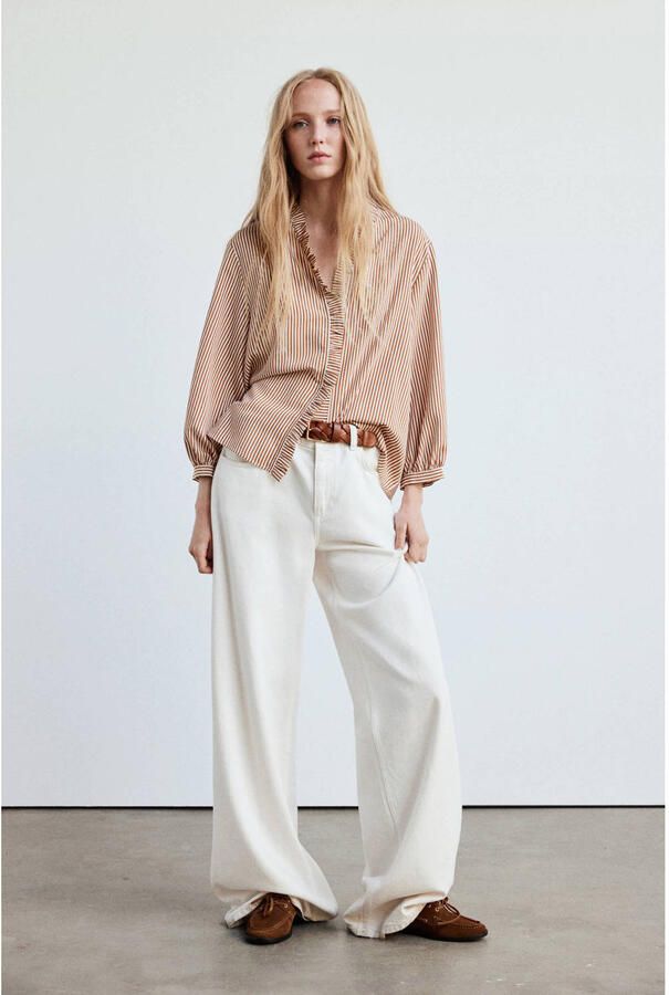 Mango gestreepte blouse bruin
