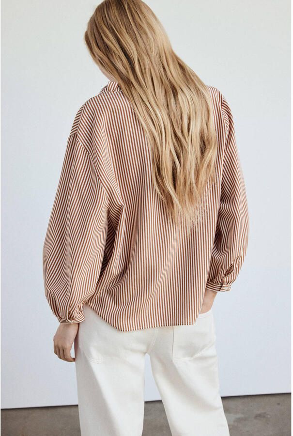 Mango gestreepte blouse bruin - Foto 3