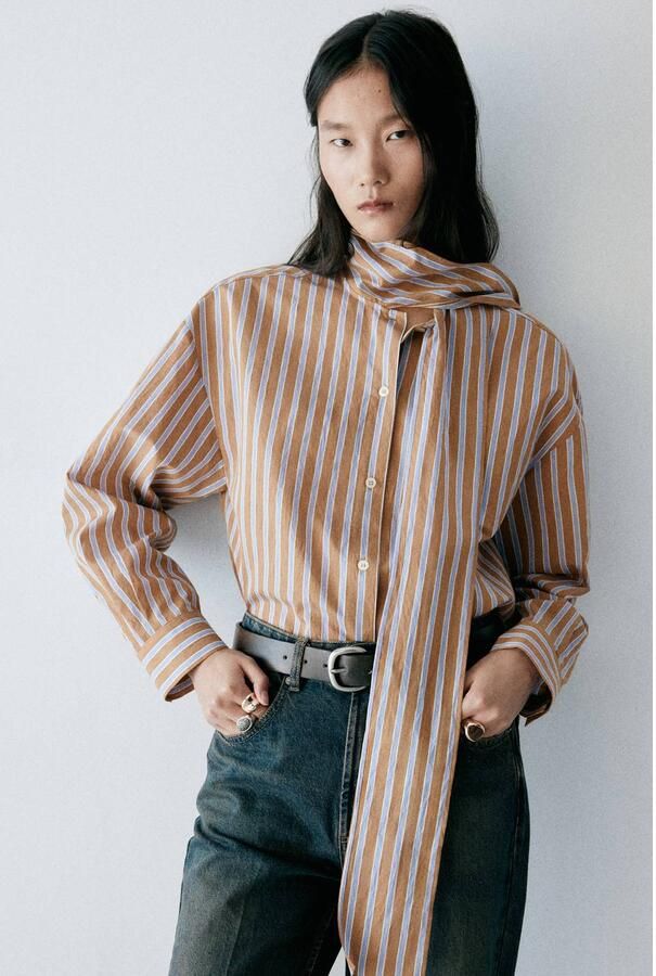 Mango gestreepte blouse bruin lila