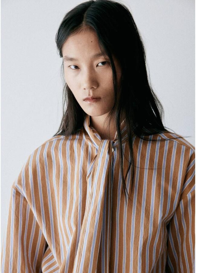 Mango gestreepte blouse bruin lila - Foto 2