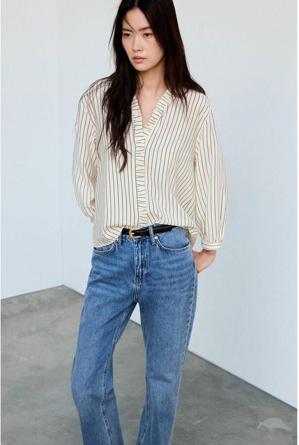 Mango gestreepte blouse ecru