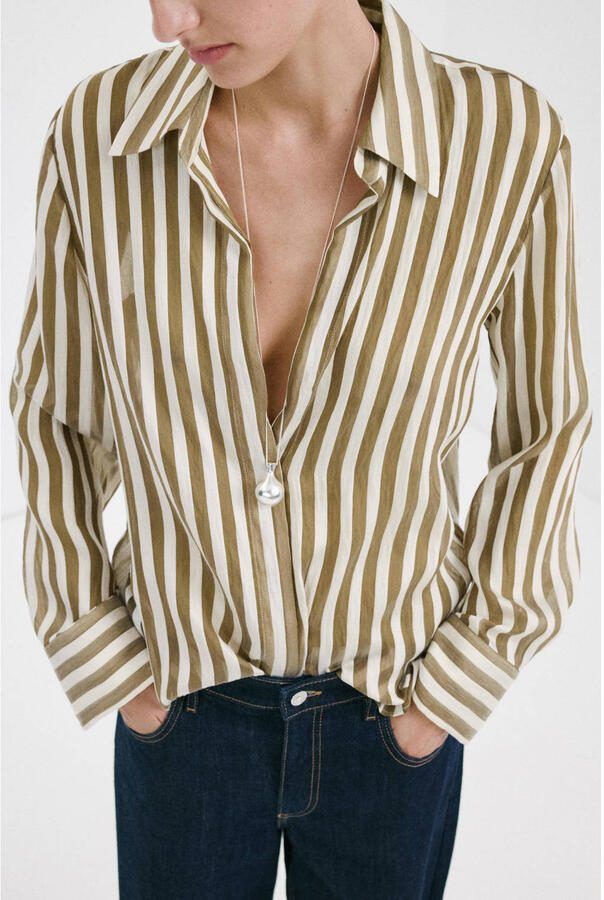 Mango gestreepte blouse kaki