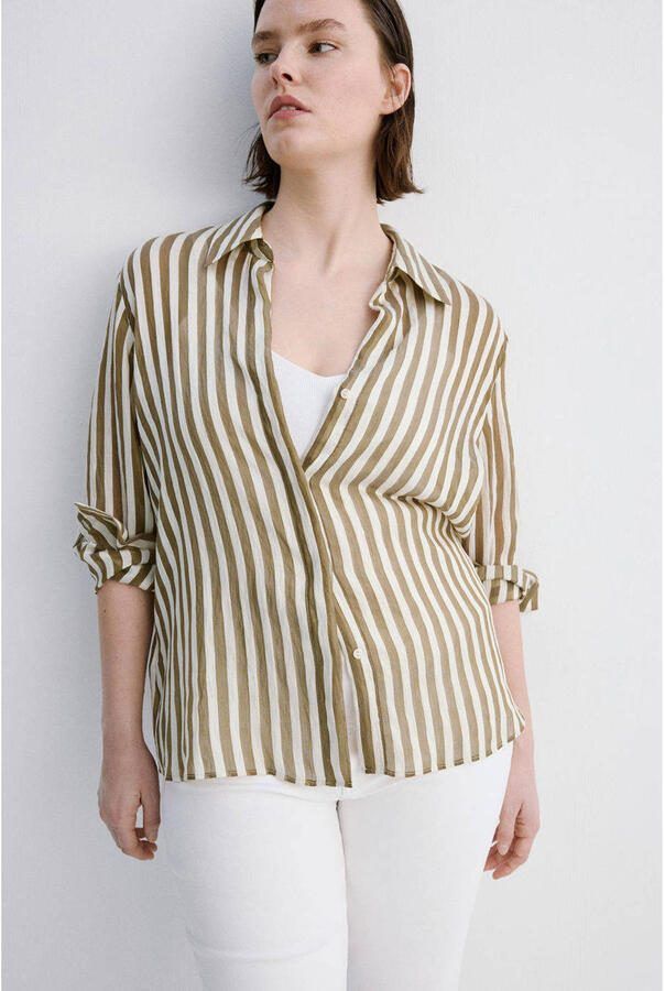 Mango gestreepte blouse kaki - Foto 2