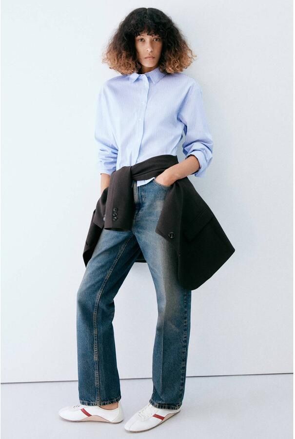 Mango gestreepte blouse lichtblauw - Foto 3