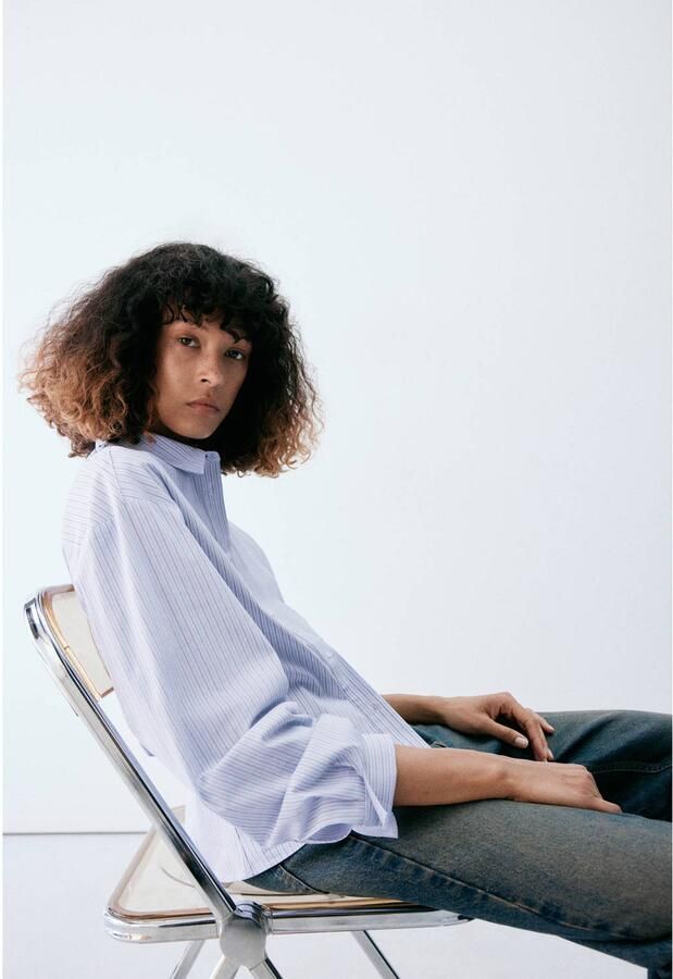 Mango gestreepte blouse lichtblauw - Foto 2