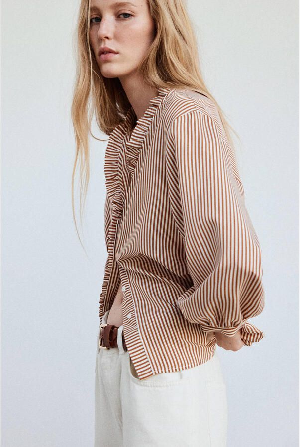 Mango gestreepte blouse lichtbruin - Foto 3