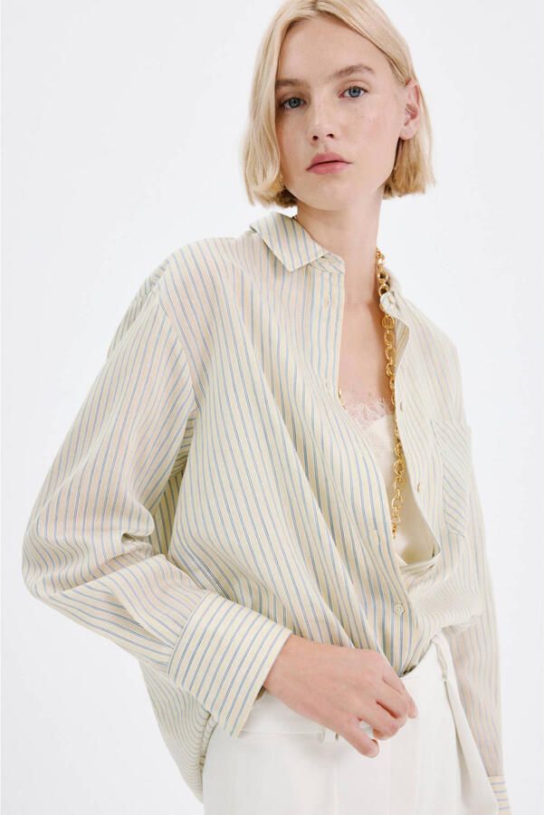 Mango gestreepte blouse lichtgeel