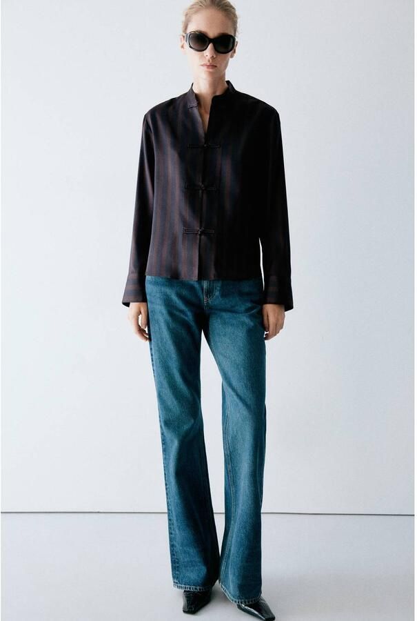 Mango gestreepte blouse marineblauw