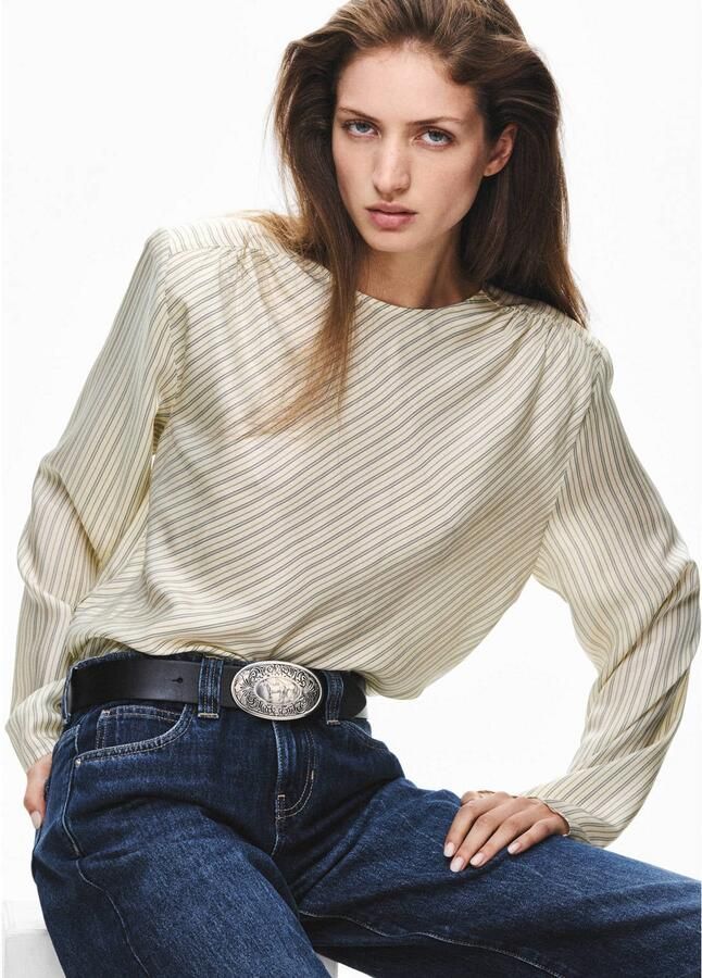 Mango gestreepte blouse met ceintuur beige