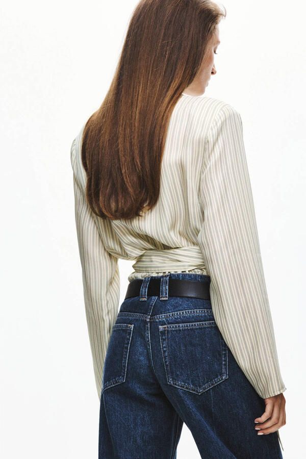 Mango gestreepte blouse met ceintuur beige - Foto 3