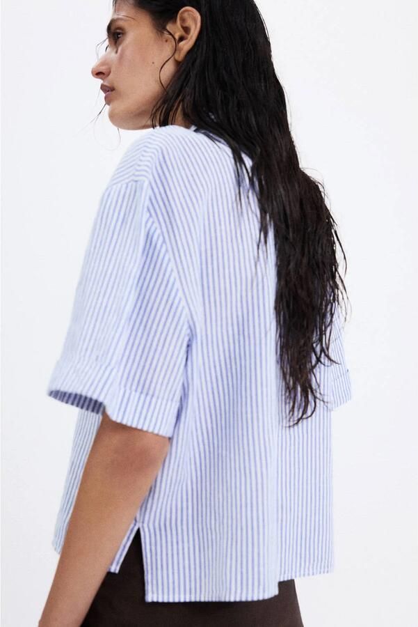 Mango gestreepte blouse met linnen blauw - Foto 2