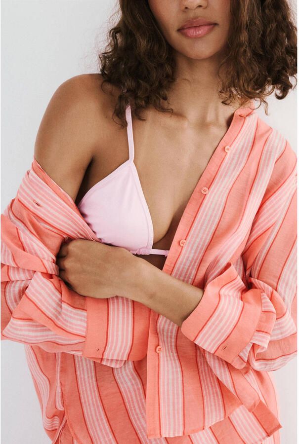 Mango gestreepte blouse met linnen oranje - Foto 3
