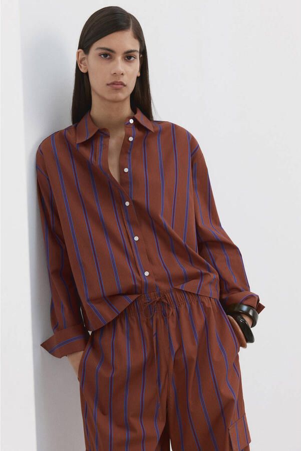 Mango gestreepte blouse roodbruin