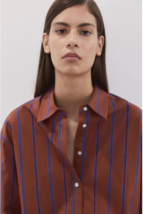 Mango gestreepte blouse roodbruin - Foto 2