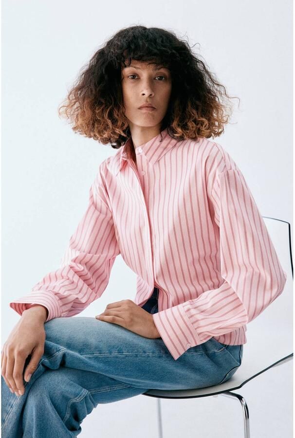 Mango gestreepte blouse roze rood