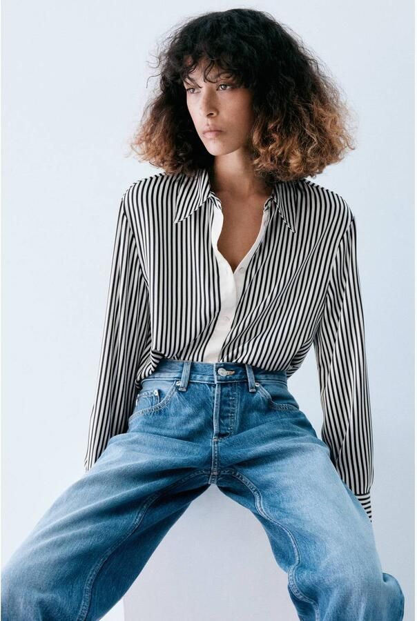 Mango gestreepte blouse zwart wit
