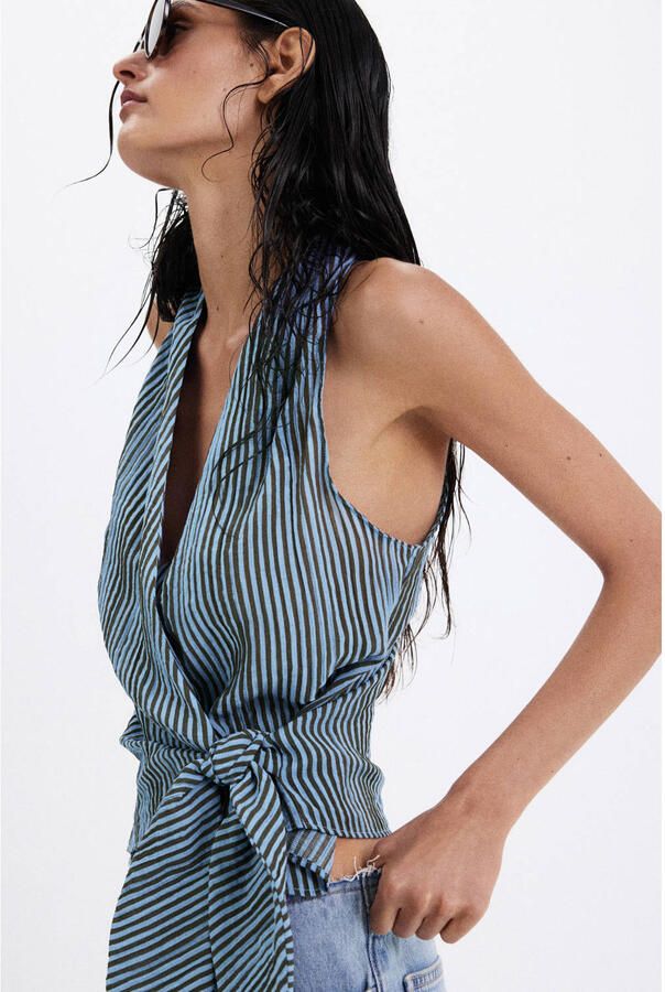Mango gestreepte blousetop blauw