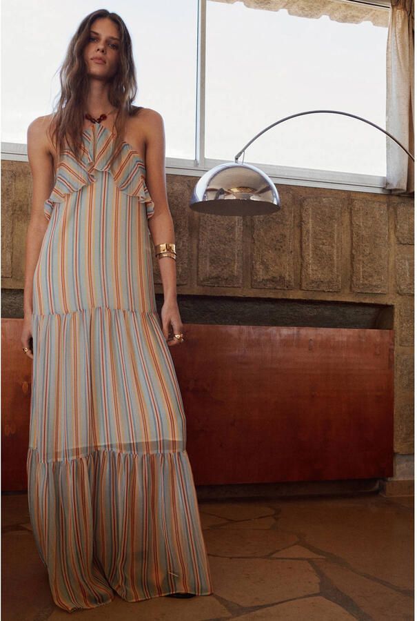 Mango gestreepte maxi jurk multi