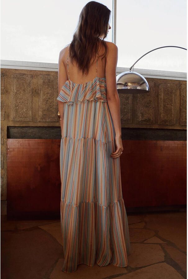 Mango gestreepte maxi jurk multi - Foto 3
