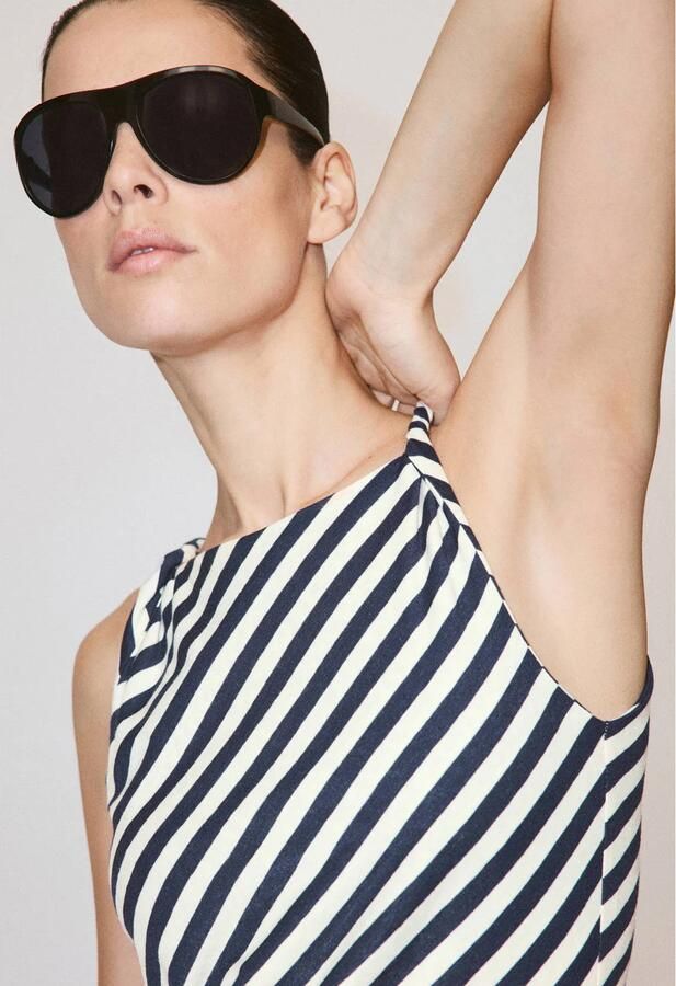 Mango gestreepte midi jurk marineblauw - Foto 2