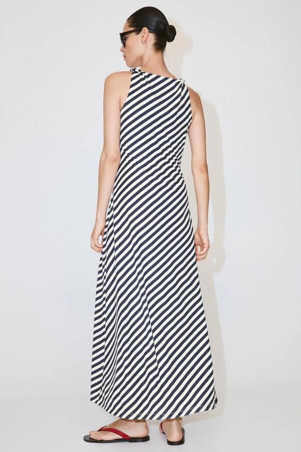 Mango gestreepte midi jurk marineblauw - Foto 3