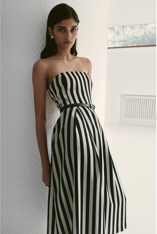 Mango gestreepte midi jurk zwart - Foto 2