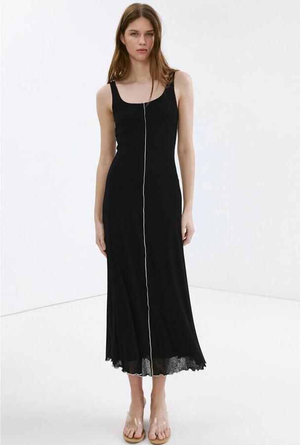 Mango gestreepte midi jurk zwart